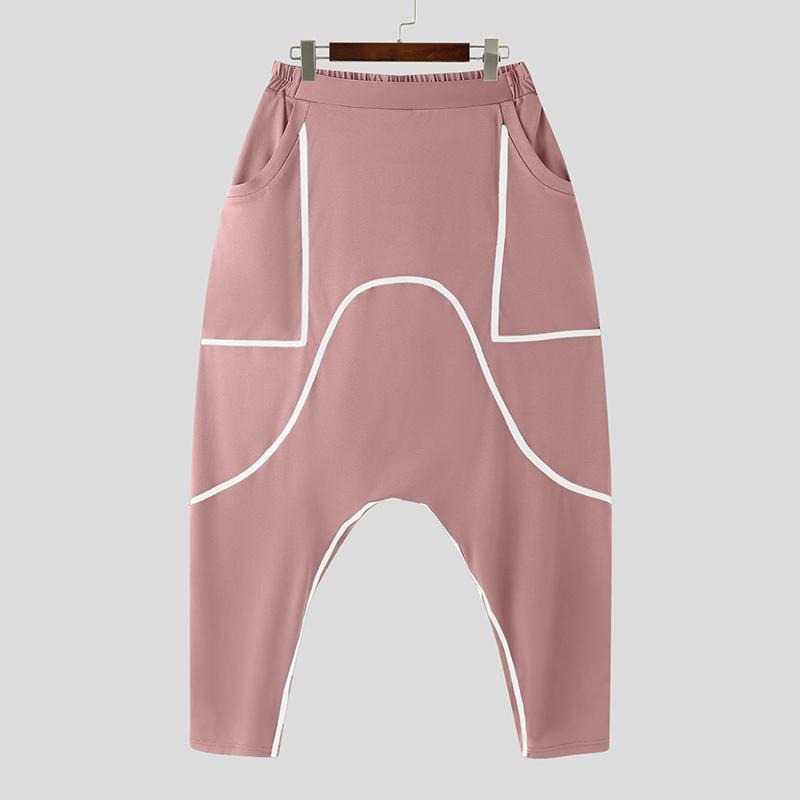 INCERUN Men Elastic Waist Splicing Casual Long Drop-crotch Pants Trousers