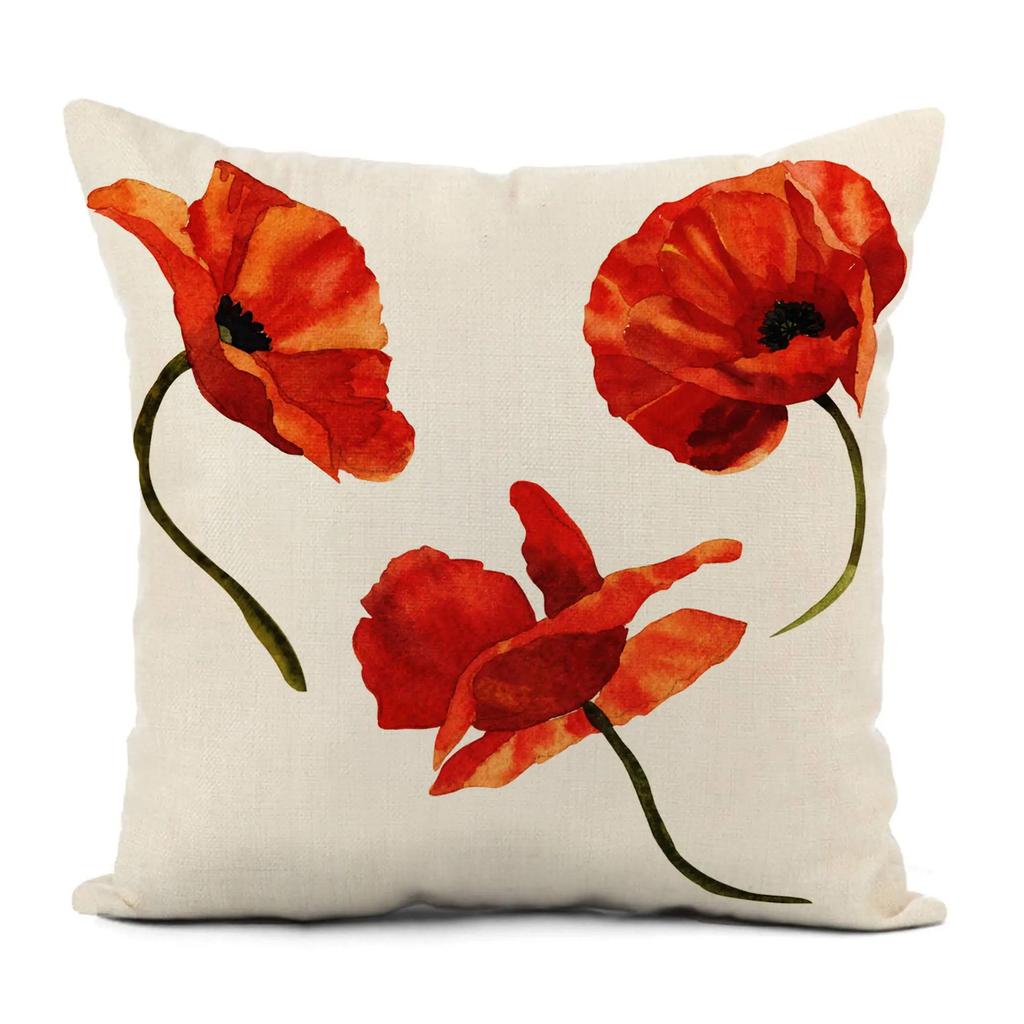 Nordic modern red flower linen pillowcase sofa cushion cover home decoration can be customized for you 40x40 50x50 60x60 45x45