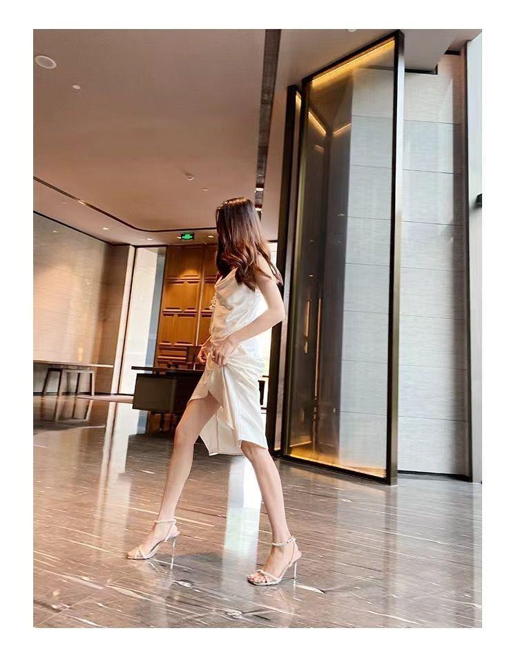 2025 summer new square head with rhinestone sandals high heels silver stiletto open-toed versatile single shoes women