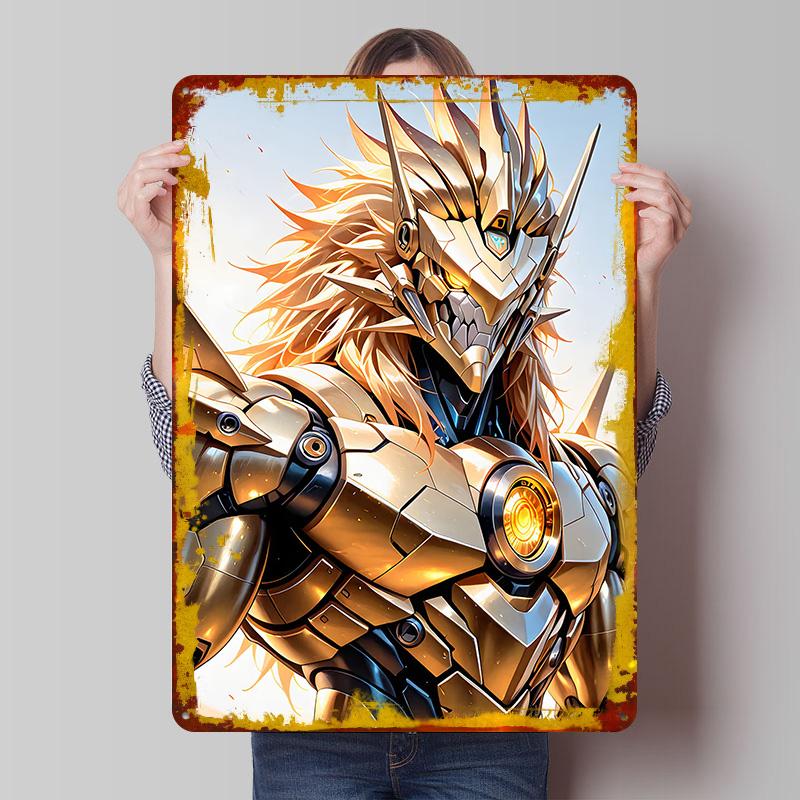 

Golden Armored Warrior Metal Poster Customized Wall Art Retro Vintage Tinplate Signs for Man Cave Gamer Room Decoration At Home 7.9x11.8In(20x30cm)