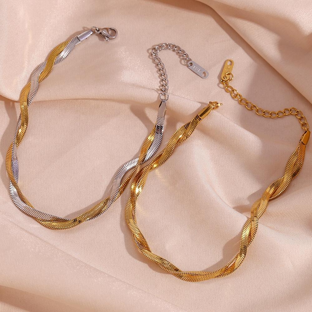 Fashion Jewelry Anklets Woven Snake Chain Anklet 18K Gold Plated Stainless Steel Anklets for Women