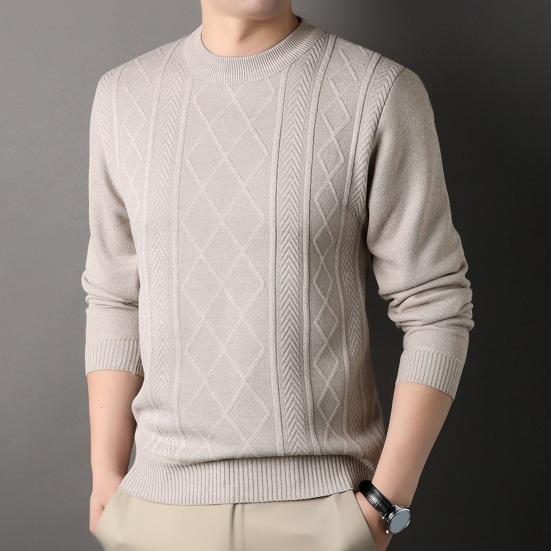 Fall Winter Sweater Round Neck Long Sleeves Solid Color Thick Stretchy Loose Knitted Warm Pullover Mid Length Daily Wear Top