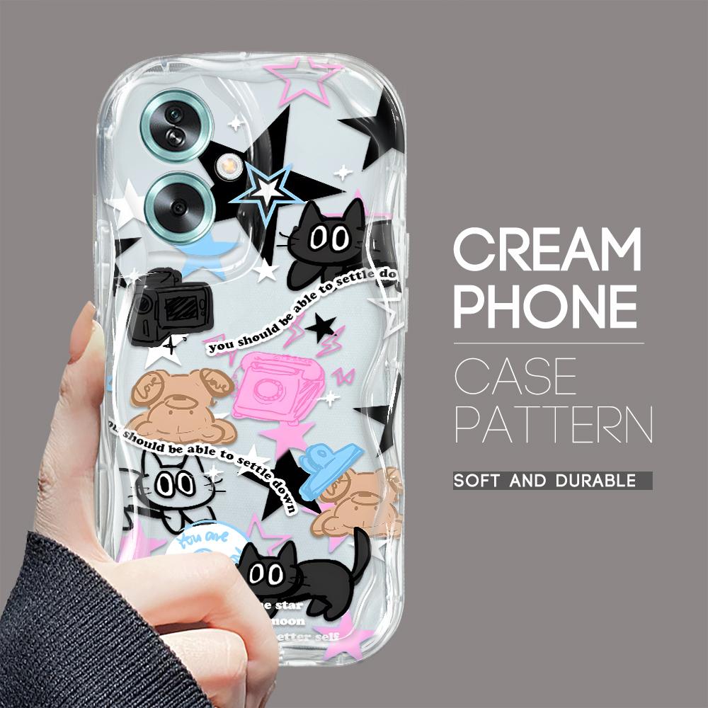 Cute Cartoon Pattern Cream Texture Casing Wavy Edge Soft Silicone Cover Phone Case for OPPO Reno Realme