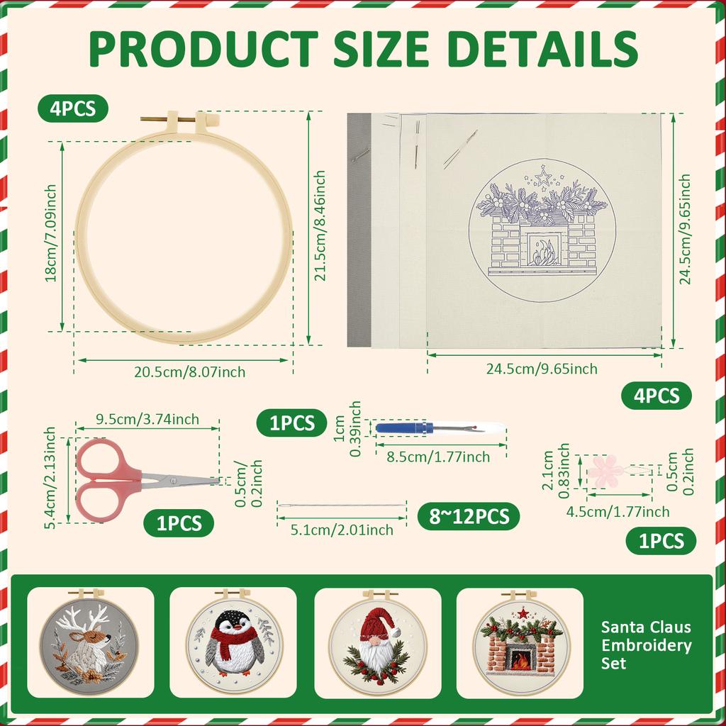 4 Sets Christmas Embroidery Kit with Pattern Needles Threads Hoops and Tools Beginner Embroidery Kit for Adults and Beginners