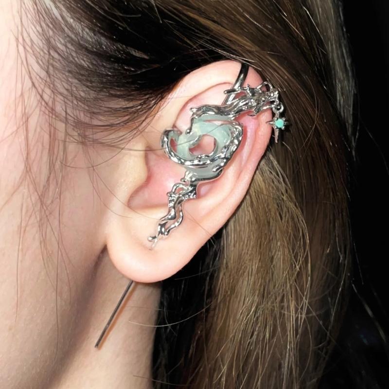 Modern Dragon Motif Ear Jewelry With Intricate Cutout Patterns New Asian Inspired Alloy Ear Accessories For Casual Event