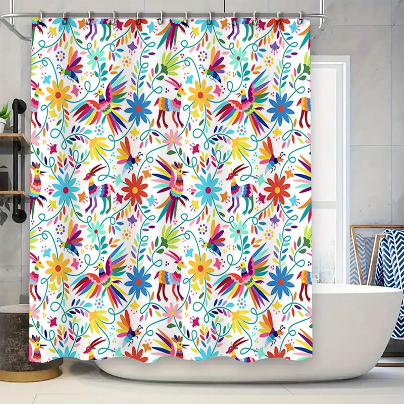 

Vibrant Floral Pattern Shower Curtain For Bathroom Decor Multicolor Birds Design. W60H190(CM)-1 Pcs