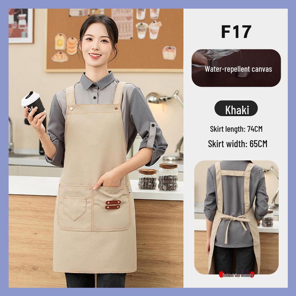 Women's High-End Waterproof & Oil-Resistant Canvas Apron with Logo for Coffee & Tea Shop