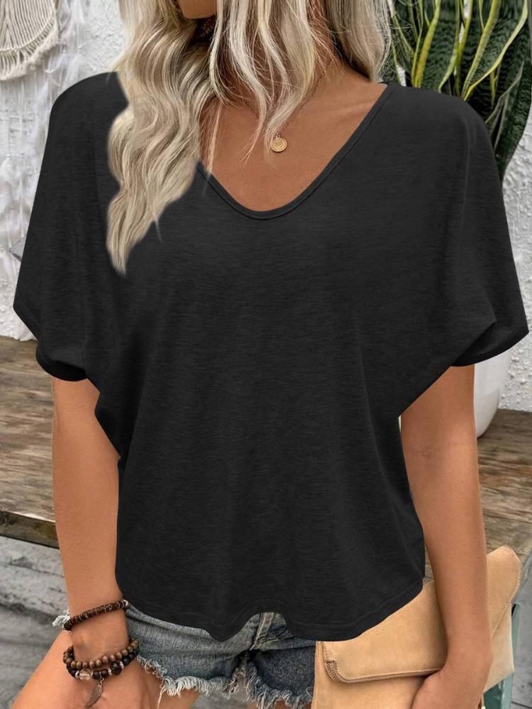 

2024 Новая европейско-американская футболка с V-образным вырезом и плиссировкой, свободного кроя, с короткими рукавами, конфетных цветов, модный трендовый повседневный топ S чёрный