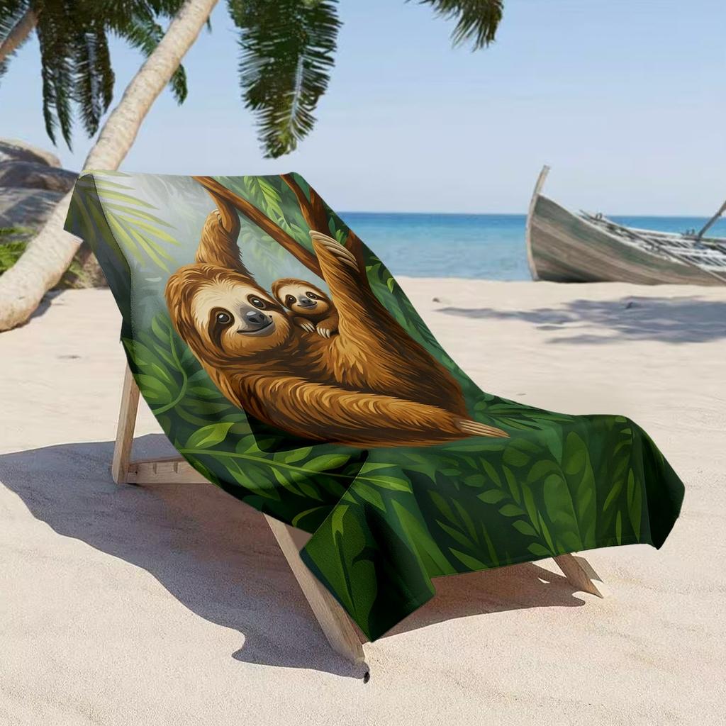 Übergroßes Faultier Strandtuch, Weiches Mikrofaser Schnelltrocknendes Dschungel-Faultier-Print Badetuch, Große Pool- & Reise-Stranddecke 1 Stück