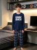 Jungen Buchstaben-Print Pyjama-Set 12-16J Langarm-Oberteil Karierte Hose Nachtwäsche Loungewear