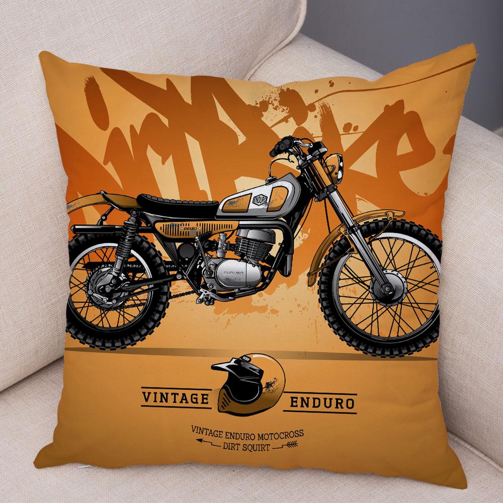 Colorful Motorcycle Cushion Cover Decor Vintage Style Bike Race Pillowcase Soft Plush Pillow Case for Sofa Home Car 45x45cm