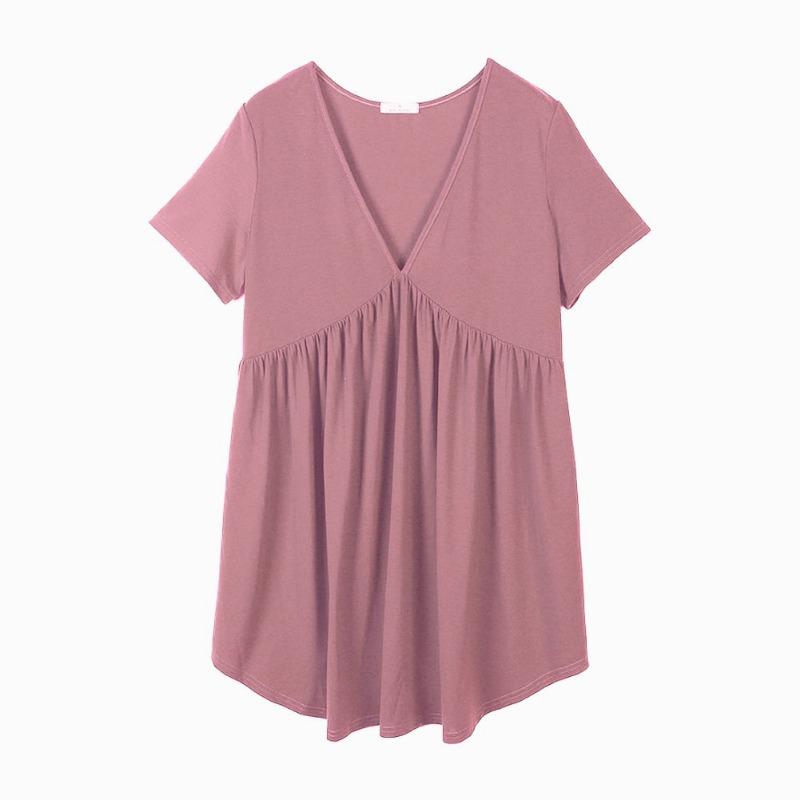 Summer Large Size Nightdress Women's Home Wear Pajamas Short-sleeved V-neck Large Size Nightgowns