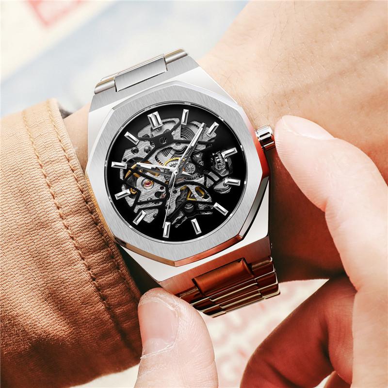 Fashion Forsining Top Brand Automatic Mechanical Men Full Steel Military Army Sport Male Clock Luxury Silver Skeleton Man Watch