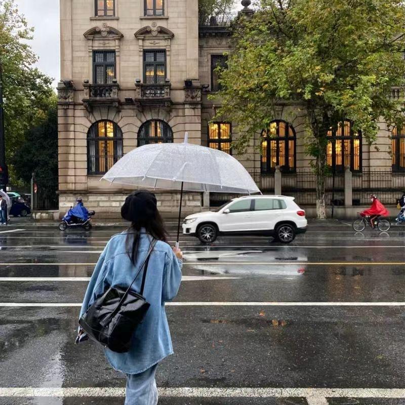 Strong wind resistance, increased pure transparent umbrella, automatic long-handled double transparent umbrella, white transparent umbrella