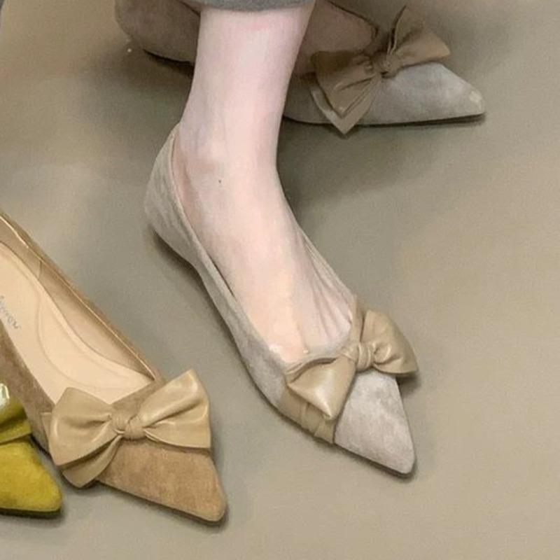 Fashion Bow Women Flats Shoes Fashion Pointed Toe Sandals Designer Shallow Autumn Brand Shoes 2025 New Elegant Suede Zapatillas De Mujer