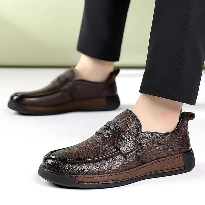 Fashion Men Breathable Genuine Leather Brand Loafers Casual Comfortable Soft Sole Leather Shoes Men's Driving Shoes Male Business Shoes