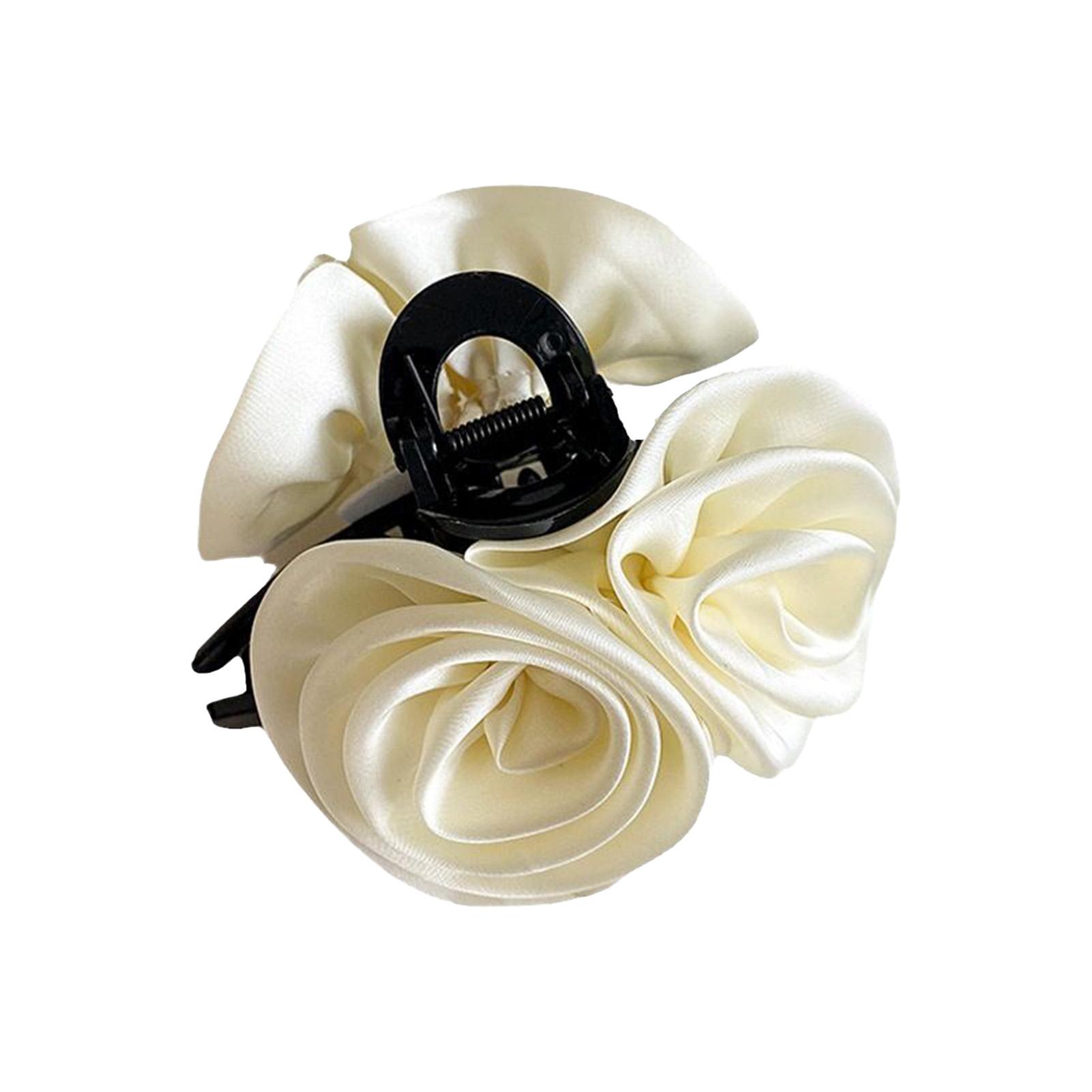 

Trendy Flower Hair Claw Elegant Satin Rose Shark Hair Gripper For Women Girls Daily Life Fashion Hair Clip Hair Accessories білий