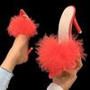 Large Size Women Faux Fur Slide Sandals Lady Pointed Toe High Thin Heel Sandals Female Nightclub Banquet Evening Party Heels OL