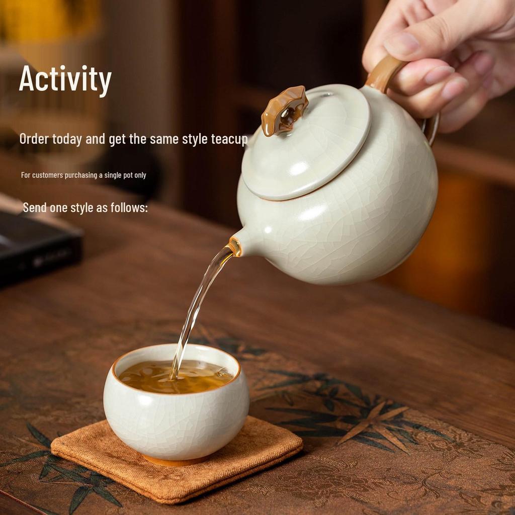 Antique Style Beige Ceramic Teapot for Gongfu Tea Brewing