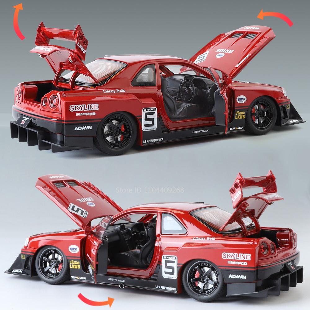 1:24 Skyline GTR-S15 F1 Safety Sports Car Model Toy Alloy Diecast Sound Light Racing Car Shock Absorption Vehicle Kids Gifts