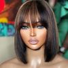 Natural Color Short Hair Mechanism Bangs Bob Wig Black 3*1 Silk Base Lace Wig Women's Straight Bangs