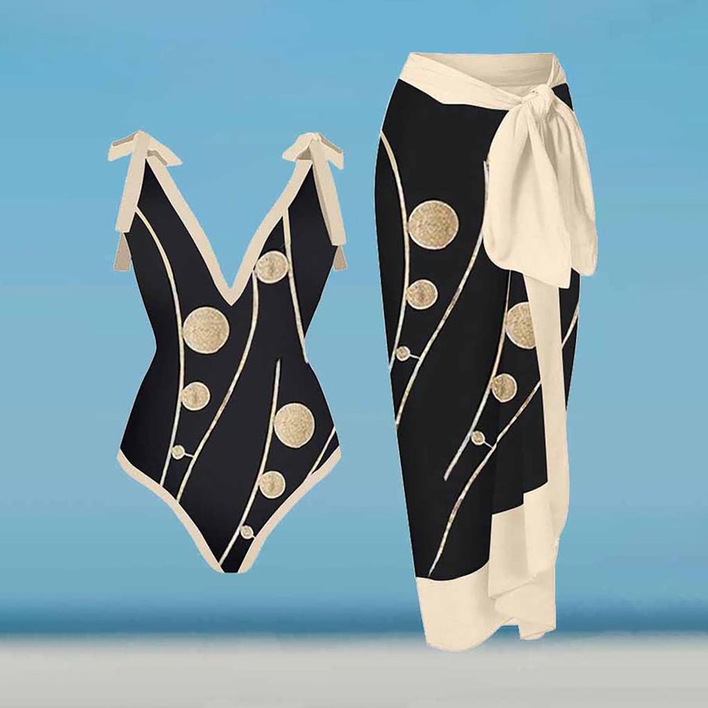 Fashion Women's Sexy Printed V Neck Strap Backless Beachwear Monokini Bikini Swimsuit  2 Piece Swimsuit