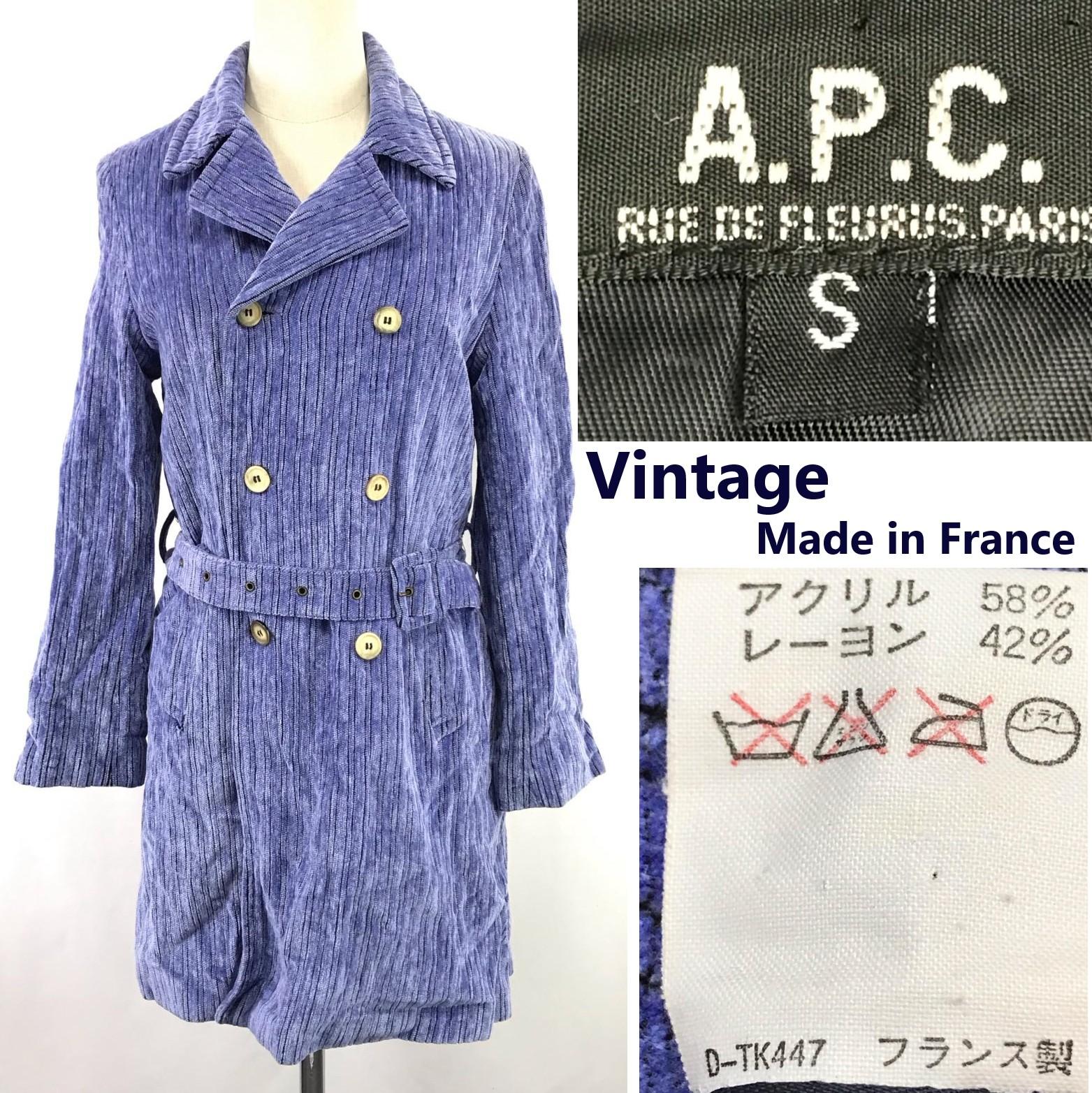 

Excellent Condition 80s-90s France Vintage A.P.C. Pile Trench Coat S Women Purple Striped(USED)