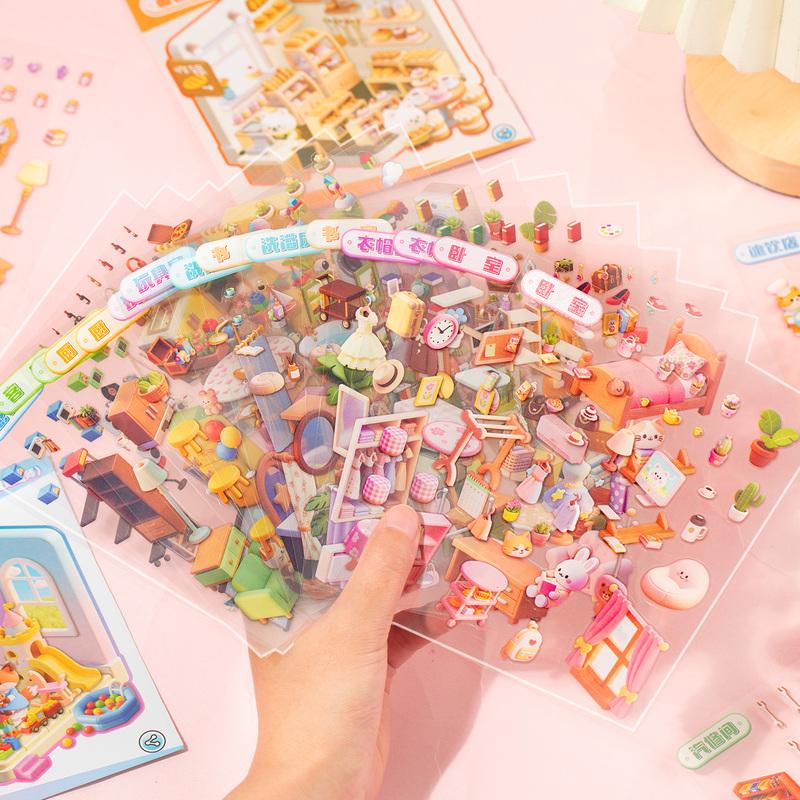 3D Dream Room Theme Diorama Sticker Book Stress Relief For Journal DIY Collage Material Frame Office Sticker Desktop Decoration