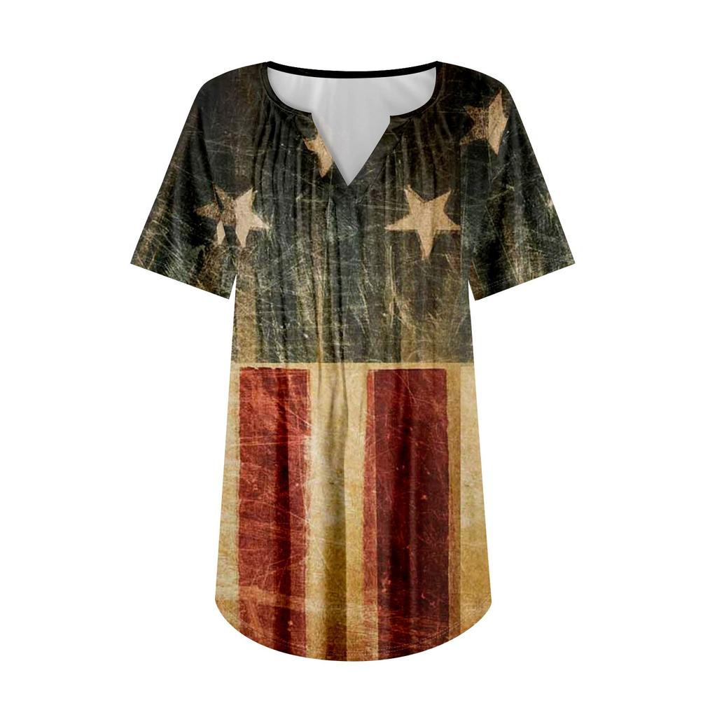 Damenmode Lässig Plissee V-Ausschnitt Kurzarm T-Shirt Tops