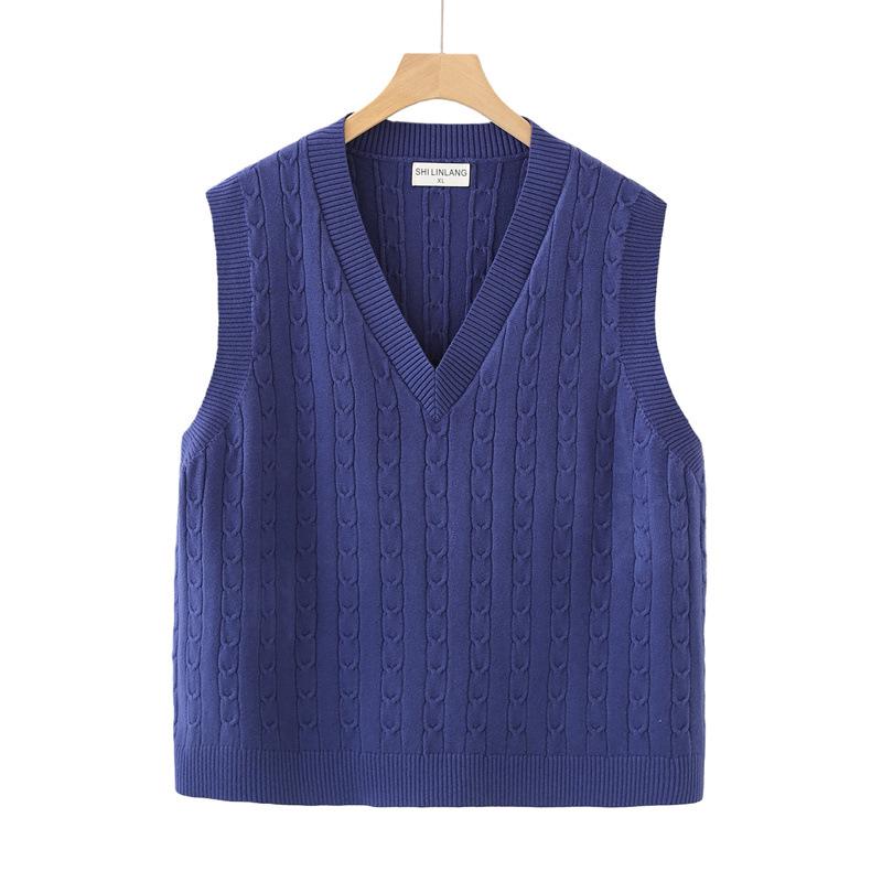 

2026 Spring Plus Size V-Neck Knit Sweater Vest for Women 3XL темно-синий