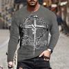 Cross Wings Pattern T-Shirt For Men Jesus Christ 3D Printed T Shirts Autumn Casual Long Sleeves Oversized Round Neck Tops Tees