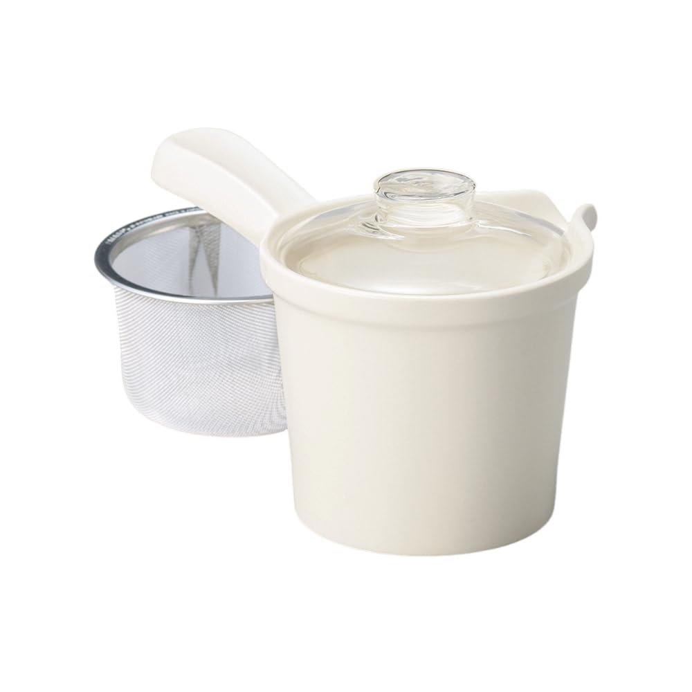 Ale-net Teapot, 10.4 x 11 cm, 360cc, Cream, Wide-Mouth Glass Lid, Clean Teapot (with Tea Strainer), Mino Ware Porcelain, Made in Japan, Stylish