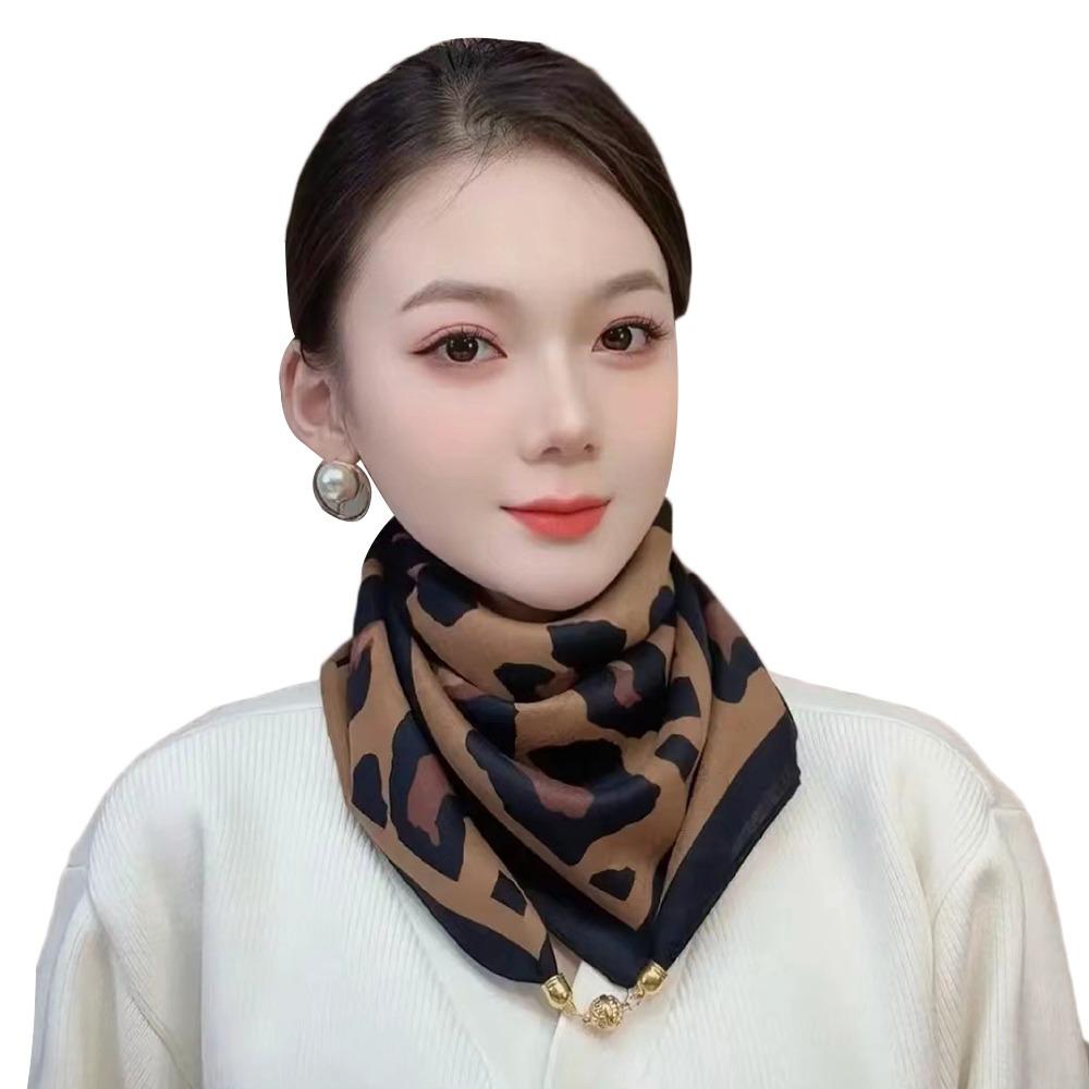 Soft Winter Silk Scarf Warm Small Square Scarf Fashion Magnetic Buckle Scarf  Women