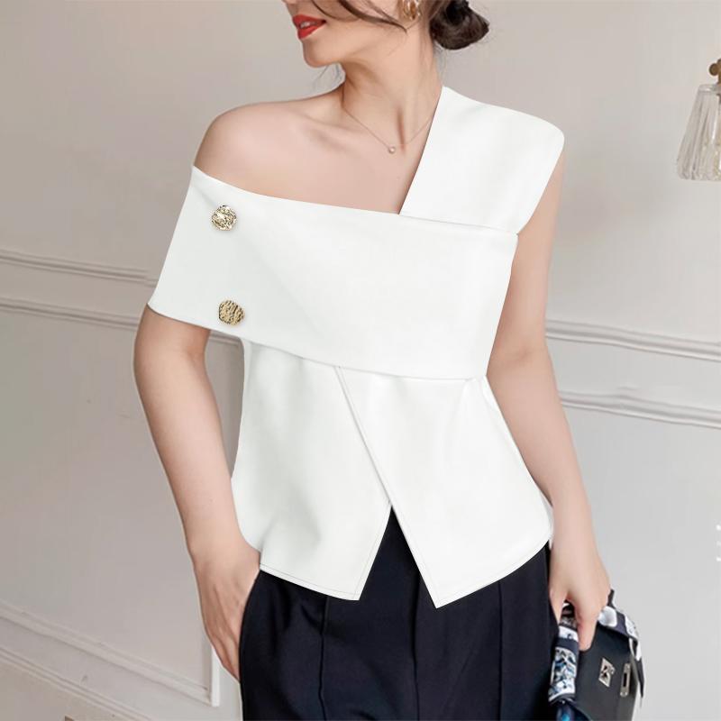 

ZANZEA Женская летняя повседневная блузка без рукавов с открытыми плечами M белый