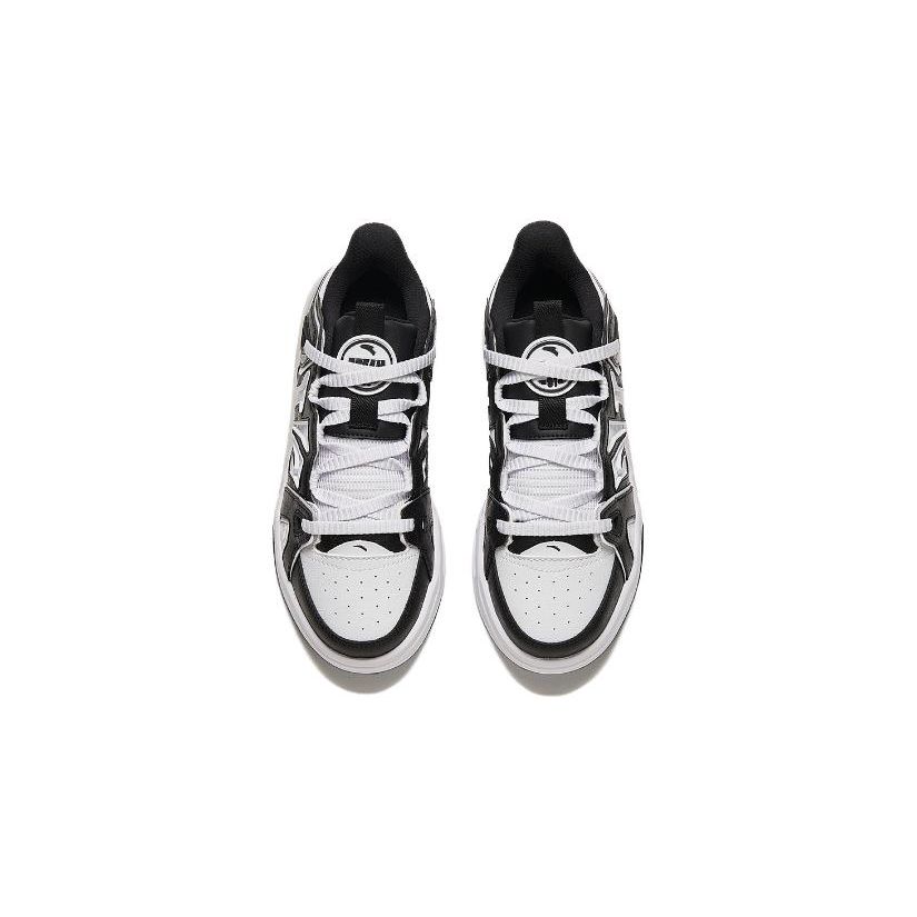 Anta Kids Round Toe Lace-Up Shock Absorbing Wear-Resistant Low-Top Skate Shoes Kids Sneakers Black White 312418005-2