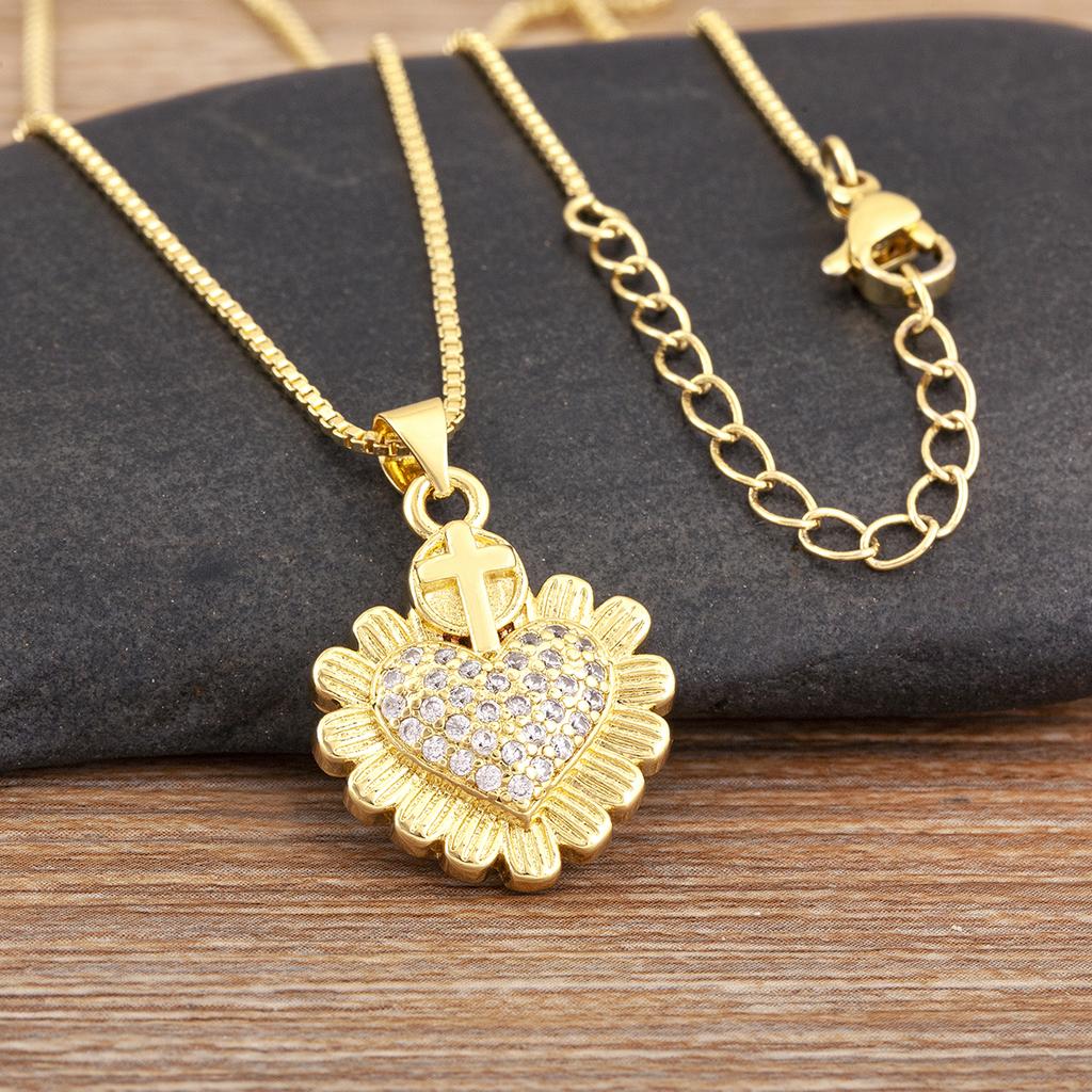 Nidin Hot Sale Romantic Sacred Heart Pendant Necklace For Female Male Irregular Geometric Shiny Crystal Zircon Fine Jewelry Gift