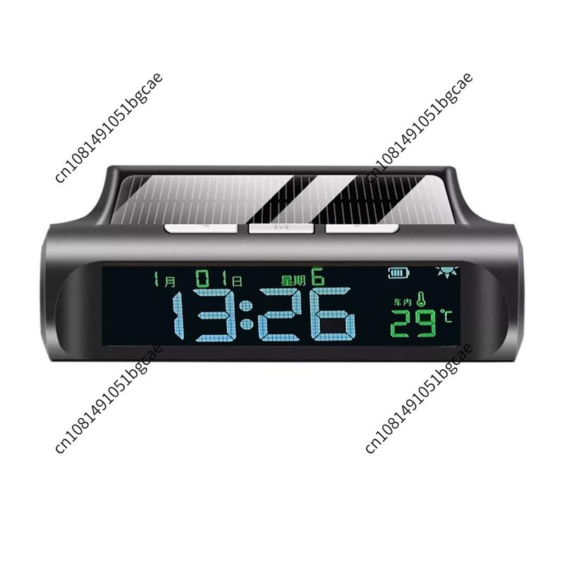 Solar Powered Car Digital Clock Thermometer Auto On Off Dashboard Time Date Temperature Monitor Long Standby for Vehicles