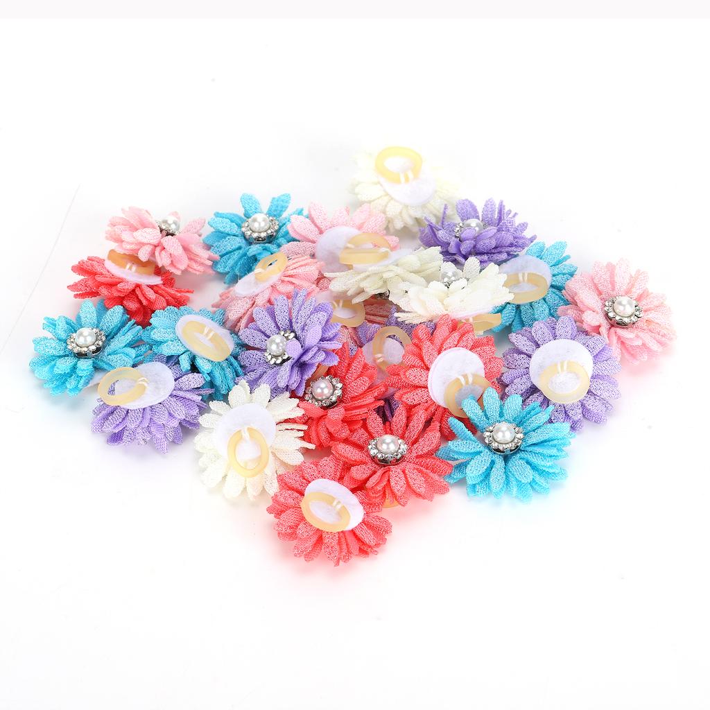 25Pcs/lot Cute Pet Dog Cat Hair Bows Flowers Grooming Bows with Rubber Bands for Pet