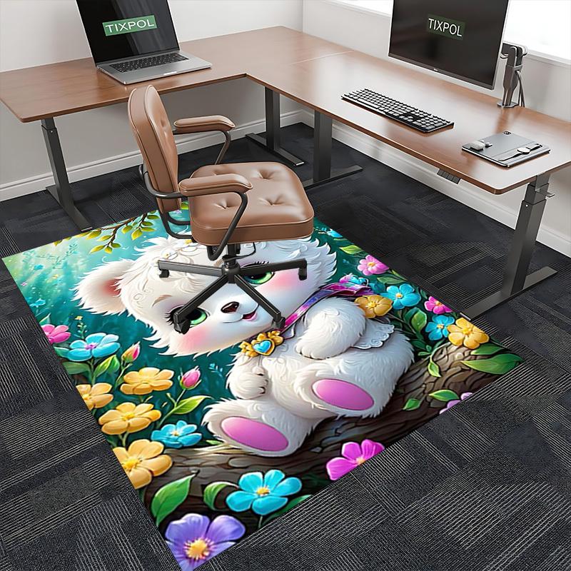 1pc Anime Cute Bear Chair Mat - Office Desk Pad with Flower Crown Design, Non-Slip Carpet for Home Decor, Suitable for All Seasons and Perfect As a Gi