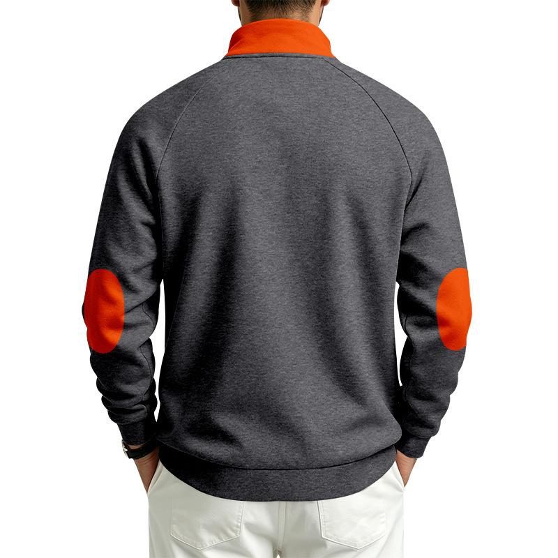Men S Loose Stand Collar Zip Up Color Block Fleece Lined Casual Sweatshirt