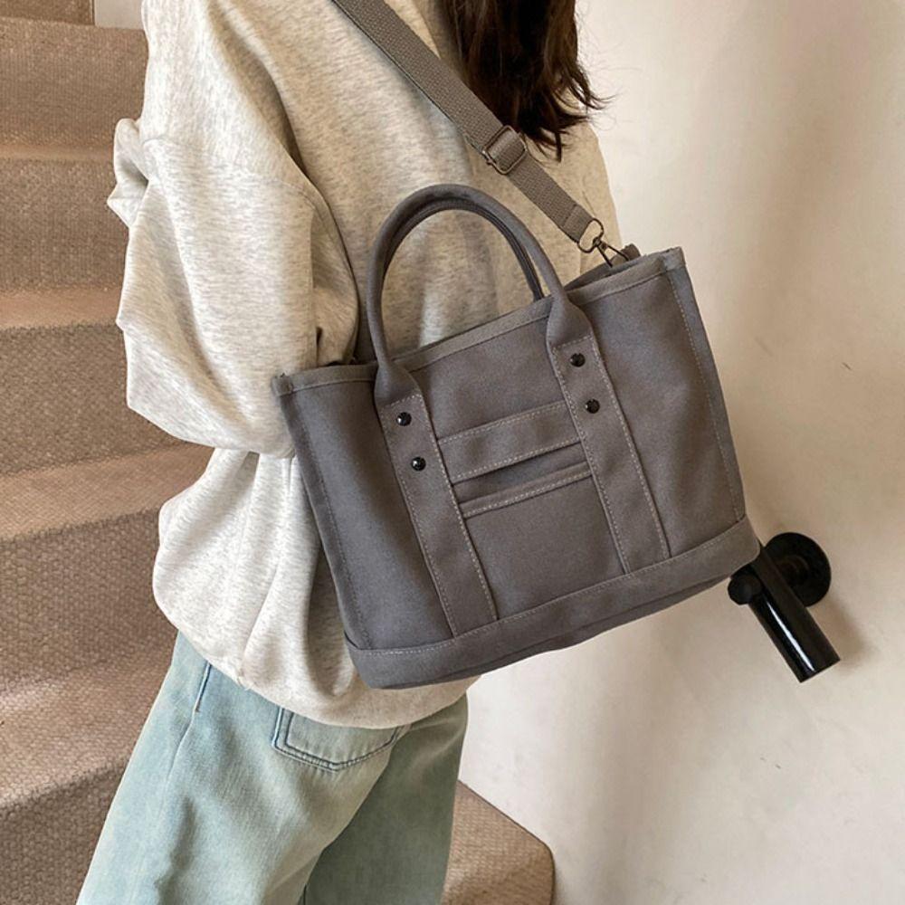 Handbag Canvas Shoulder Bag Zipper Solid Color Tote Bag Japanese Style Crossbody Bag Streetwear