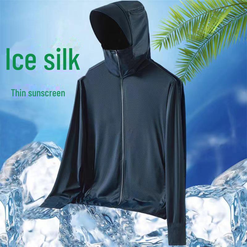 Men's Ultra-Thin Ice Silk Hooded Sun Protection Windbreaker for Outdoor Fishing