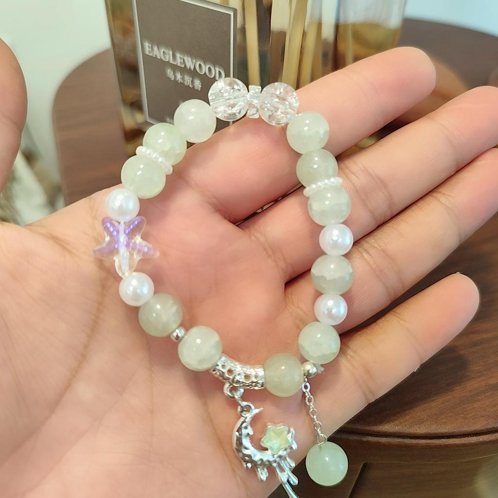 Forest Butterfly Glass Bracelet with Ice-Cracked Flower Beads