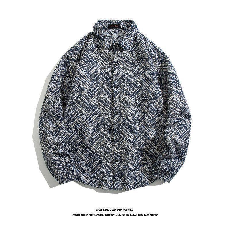 Men's Cuban Vintage Retro Long Sleeve Shirt Japanese Ethnic Style Autumn Winter Casual Button Down