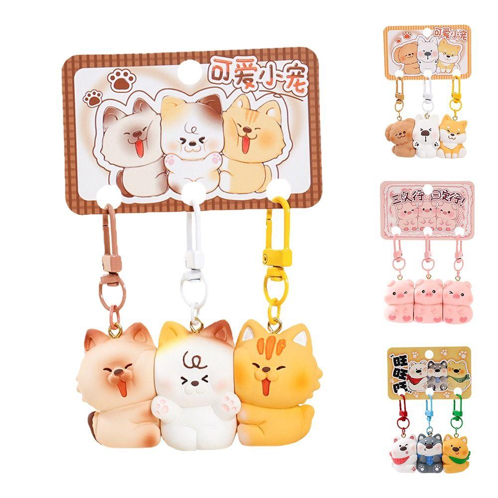 Set van 3 Stuks Hars Magnetische Drukknop Sleutelhanger Cartoon Sleutelhanger Sets Draagbare Dierlijke Sleutelhanger Cadeaus