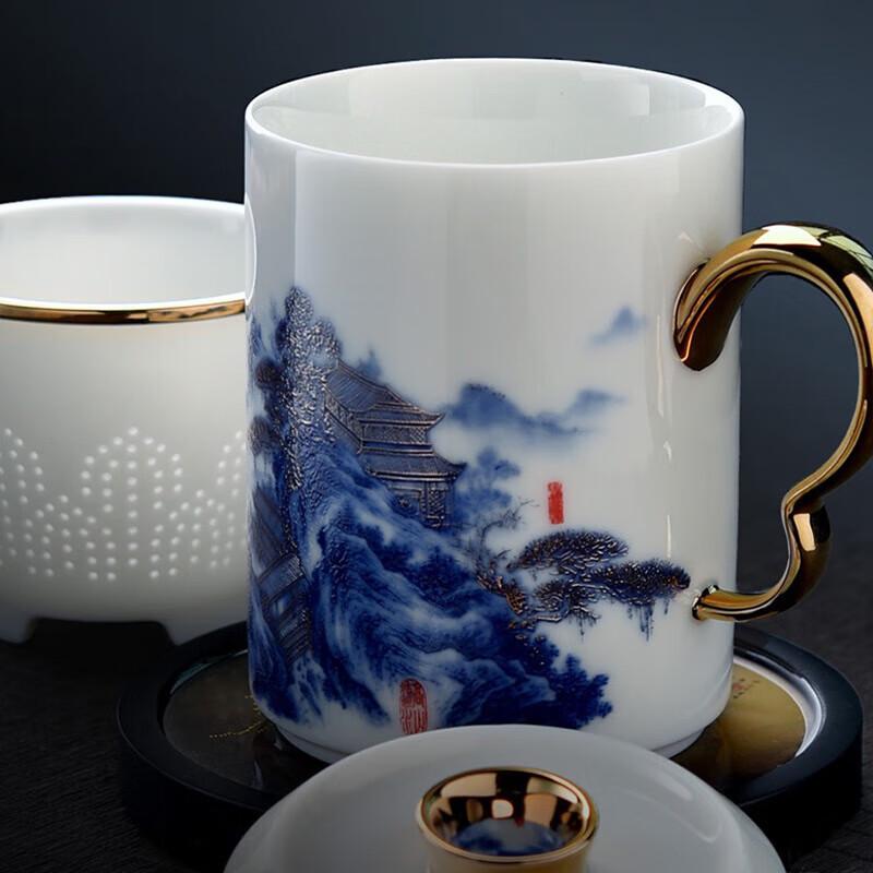 Elegant Mutton Fat Jade Porcelain Office Tea Mug