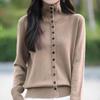 Cross2025 Women's Thickened High Collar Wool Sweater Coat - Autumn/Winter Temperament Simple Lapel Top