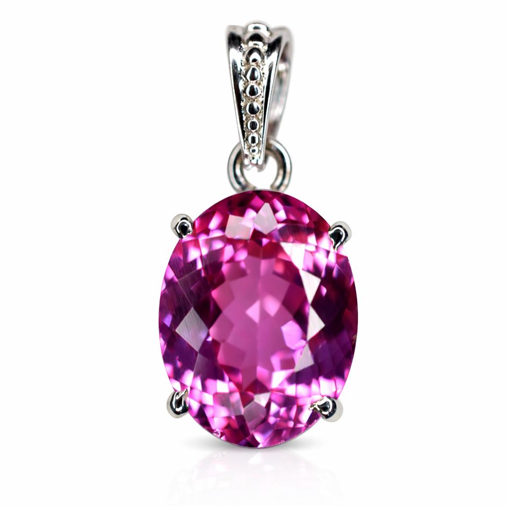 Pink Sapphire 22 Ct Natural Oval Pendant 925 Sterling Silver Necklace