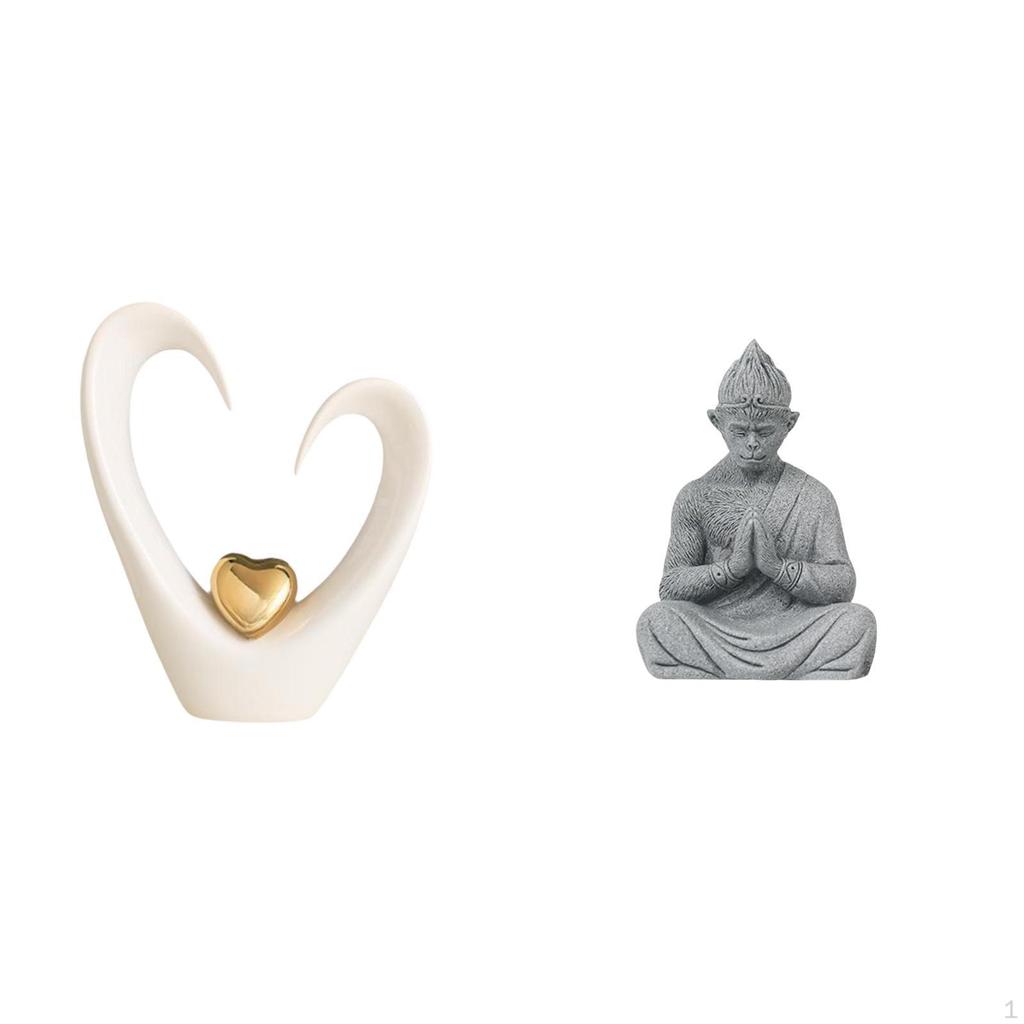 Minimalist Heart Monkey Buddha Sculpture Modern Decorative Figurine Collectible Statue for Living