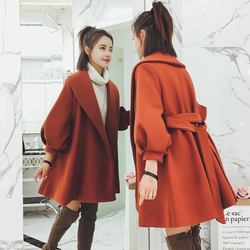 Petit Manteau Trench en Laine Style Coréen pour Femme avec Manches Lanternes - Longueur Moyenne pour Automne/Hiver